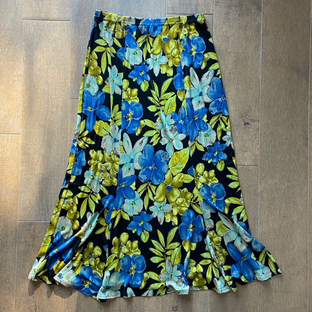 Vibrant Floral A-Line Skirt in Blue and Yellow